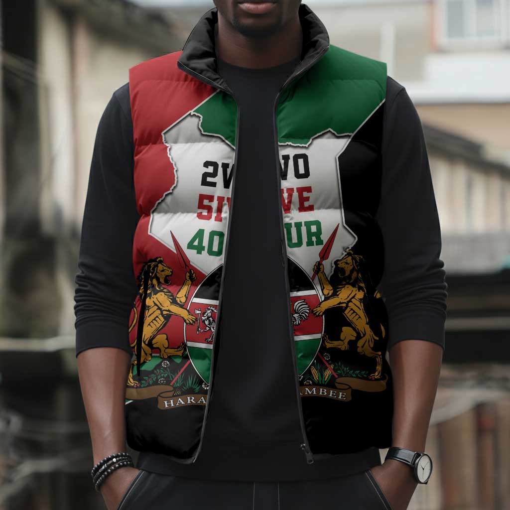 Kenya 254 Sleeveless Puffer Jacket Kenyan Flag Map Double Lion Shield