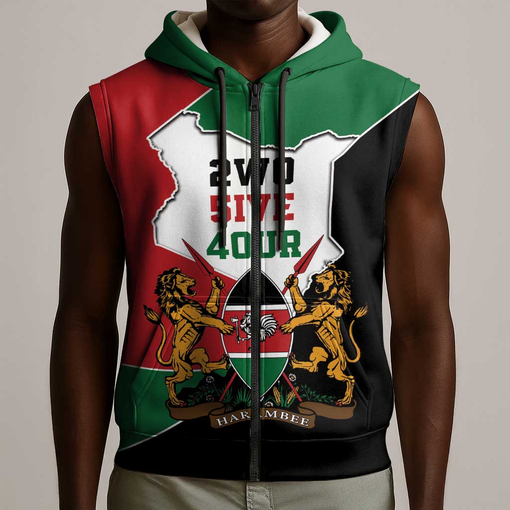 Kenya 254 Sleeveless Zip Hoodie Kenyan Flag Map Double Lion Shield - African Pride