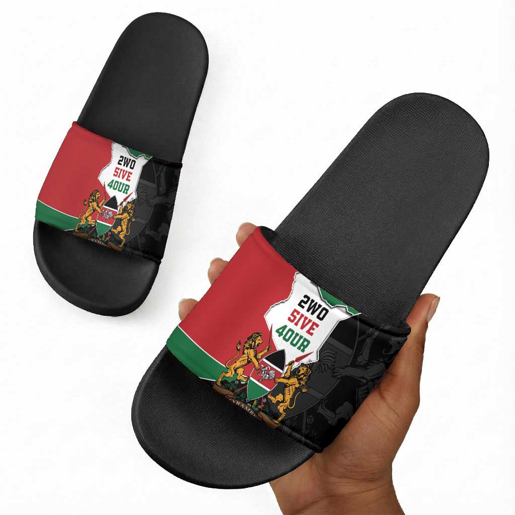 Kenya 254 Slide Sandals Kenyan Flag Map Double Lion Shield