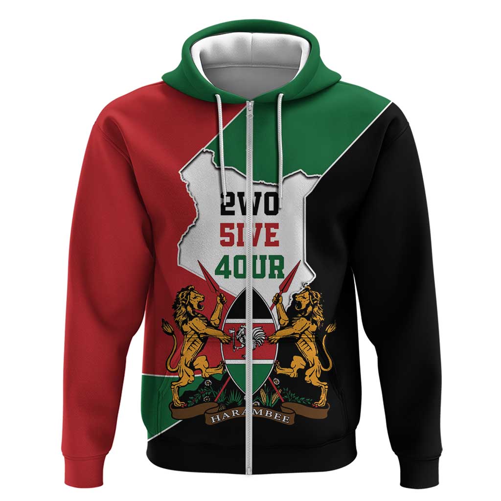 Kenya 254 Zip Hoodie Kenyan Flag Map Double Lion Shield - African Pride