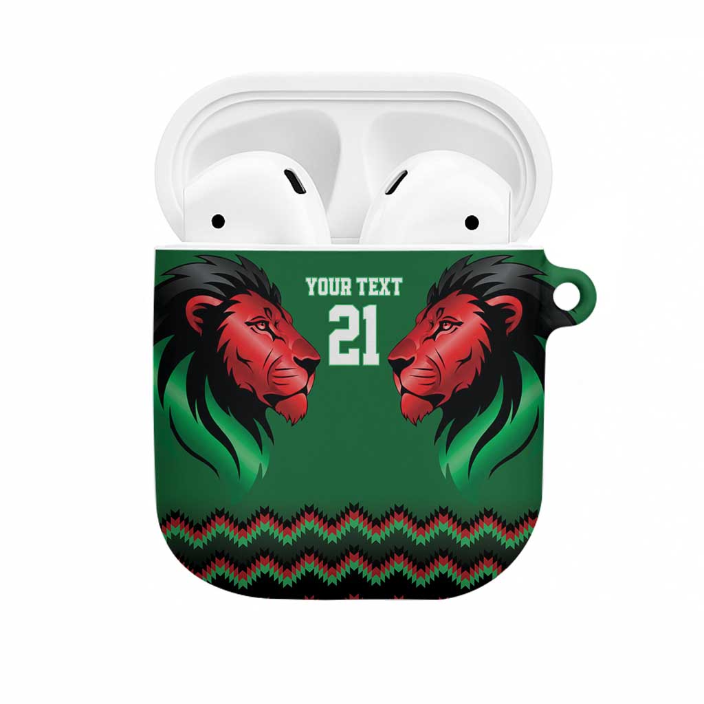 Custom Cricket Africa Kenya AirPods Case Green Lion Head Kenyan Pattern