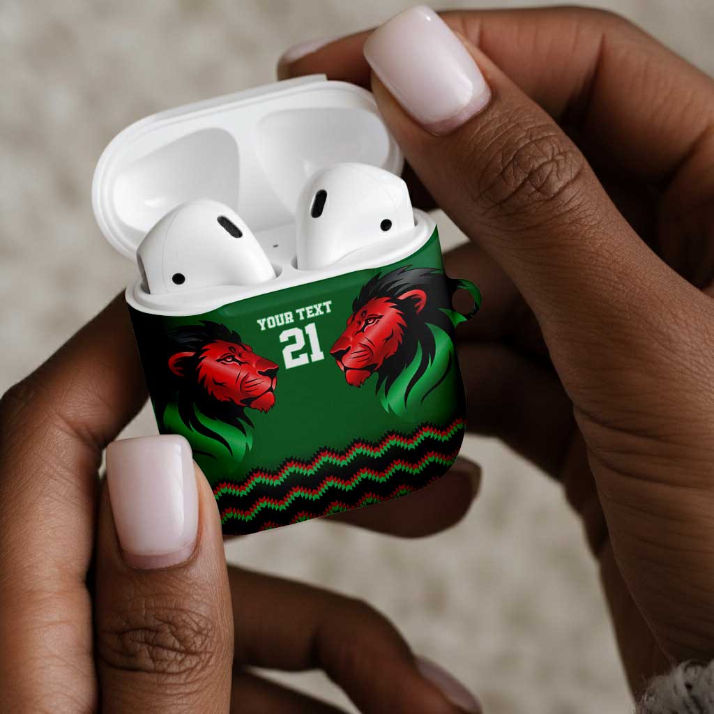 Custom Cricket Africa Kenya AirPods Case Green Lion Head Kenyan Pattern