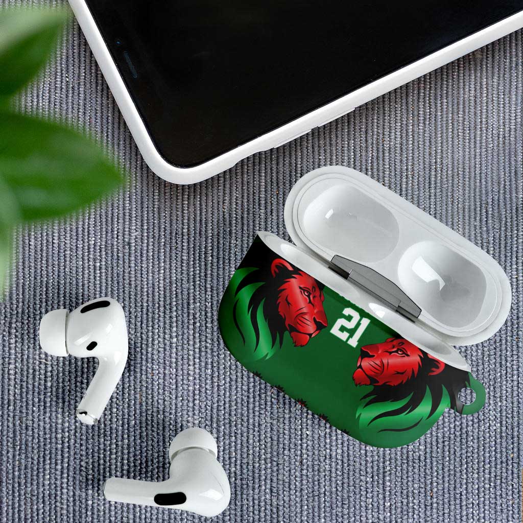 Custom Cricket Africa Kenya AirPods Case Green Lion Head Kenyan Pattern