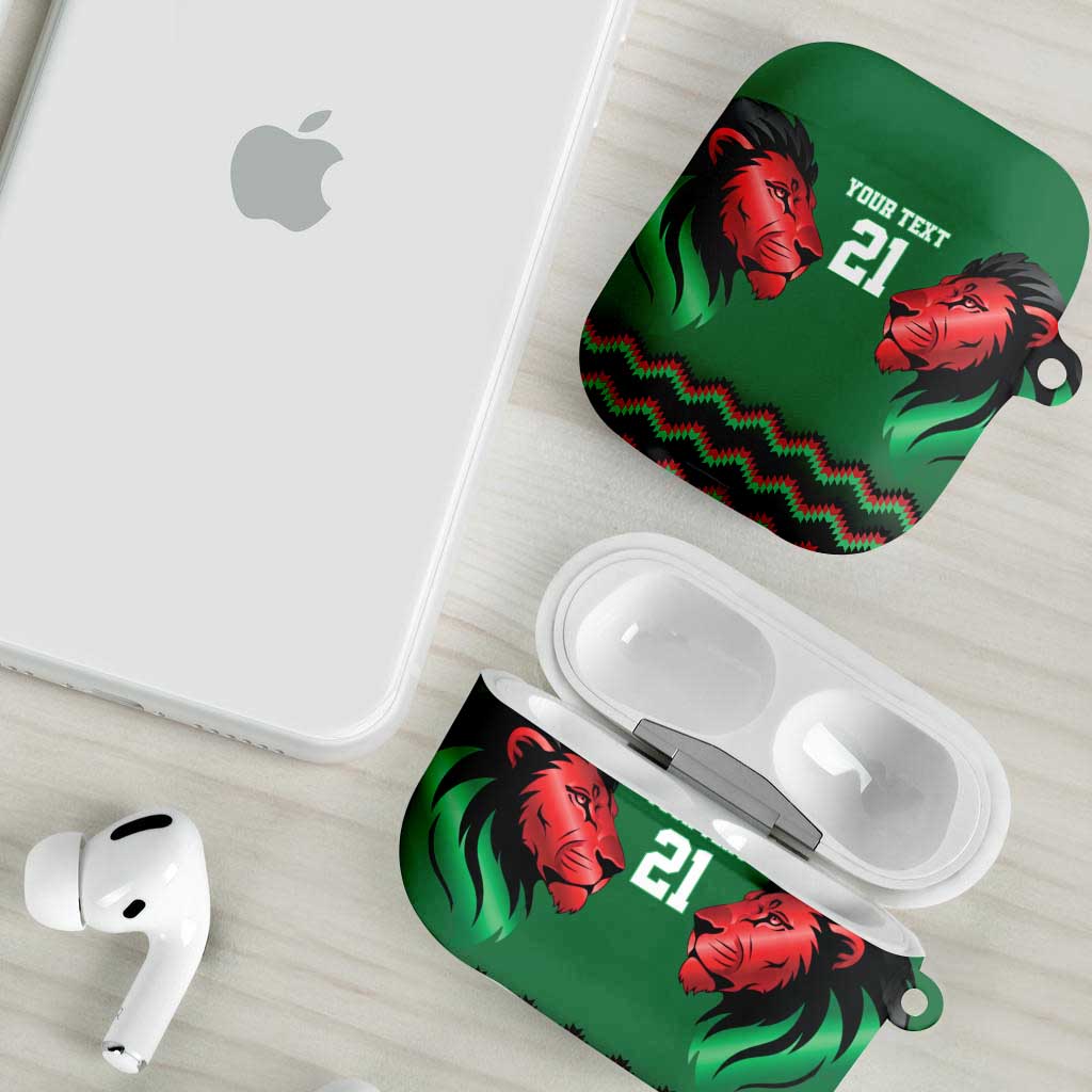 Custom Cricket Africa Kenya AirPods Case Green Lion Head Kenyan Pattern