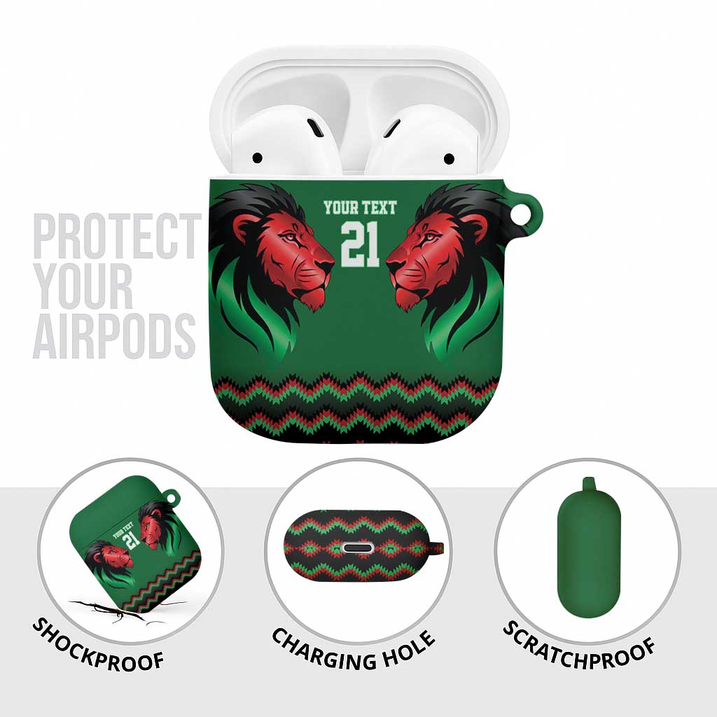 Custom Cricket Africa Kenya AirPods Case Green Lion Head Kenyan Pattern
