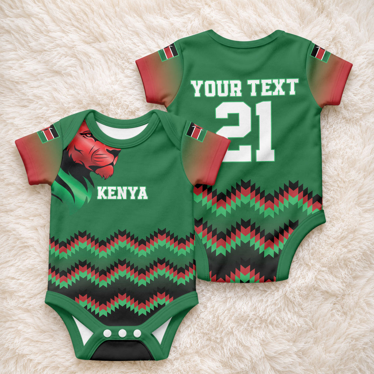 Custom Cricket Africa Kenya Baby Onesie Green Lion Head Kenyan Pattern