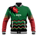 Custom Cricket Africa Kenya Baseball Jacket Green Lion Head with Kenyan Pattern - African Pride