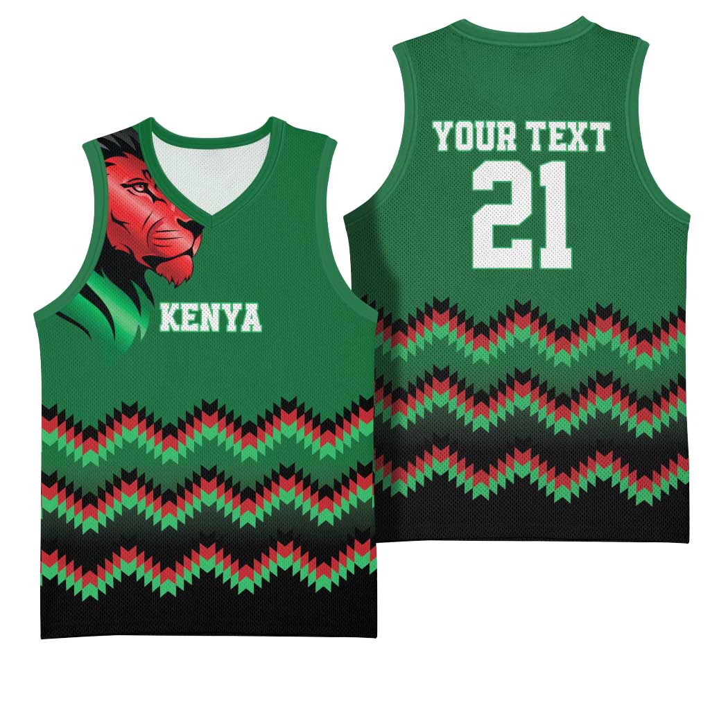 Custom Cricket Africa Kenya Basketball Jersey Green Lion Head with Kenyan Pattern LT9