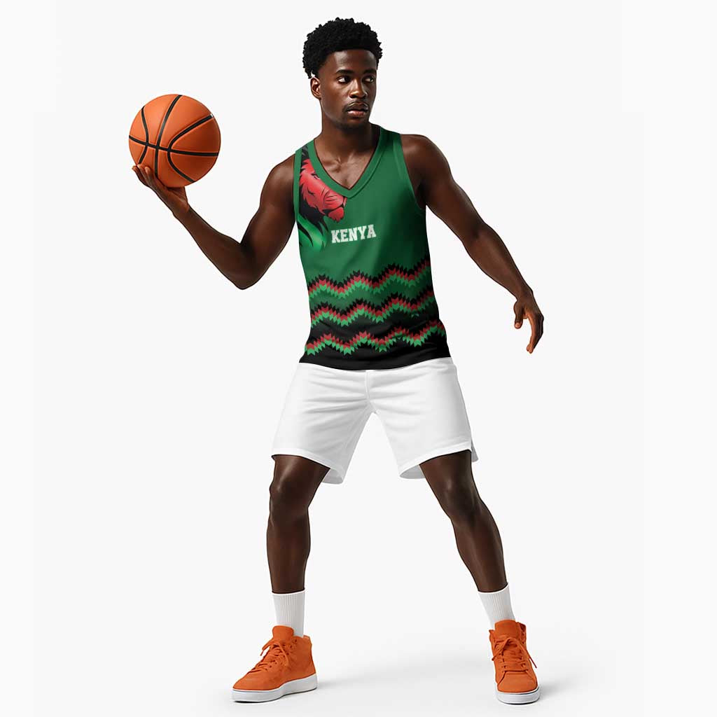 Custom Cricket Africa Kenya Basketball Jersey Green Lion Head with Kenyan Pattern LT9