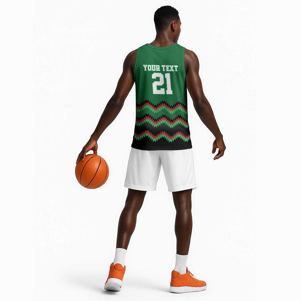 Custom Cricket Africa Kenya Basketball Jersey Green Lion Head with Kenyan Pattern LT9
