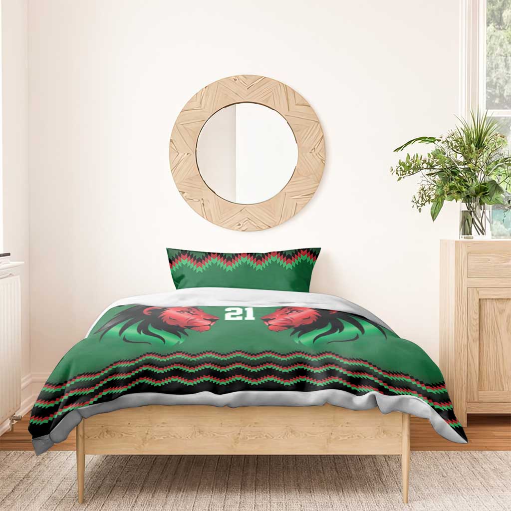 Custom Cricket Africa Kenya Bedding Set Green Lion Head with Kenyan Pattern - African Pride