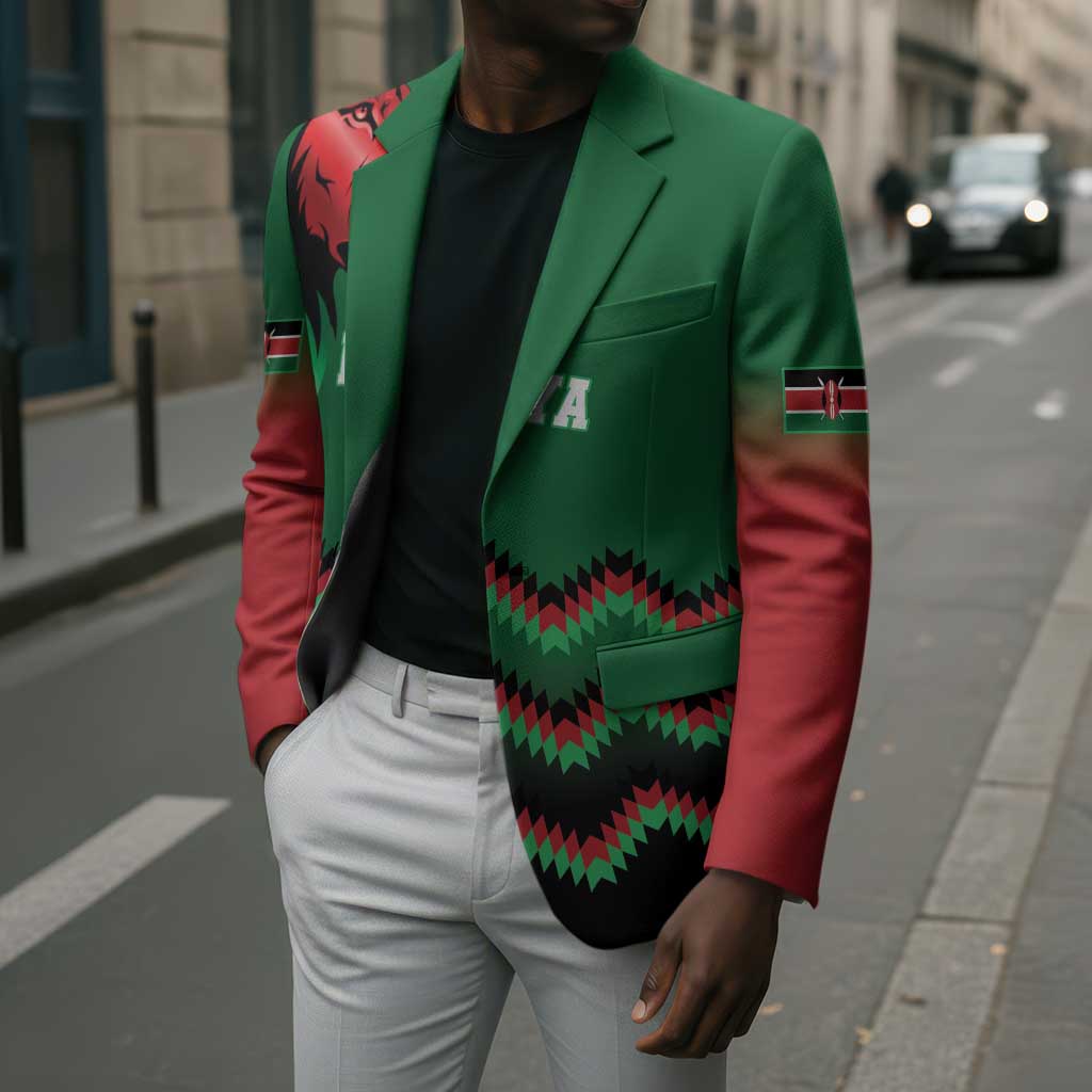 Custom Cricket Africa Kenya Blazer Green Lion Head Kenyan Pattern