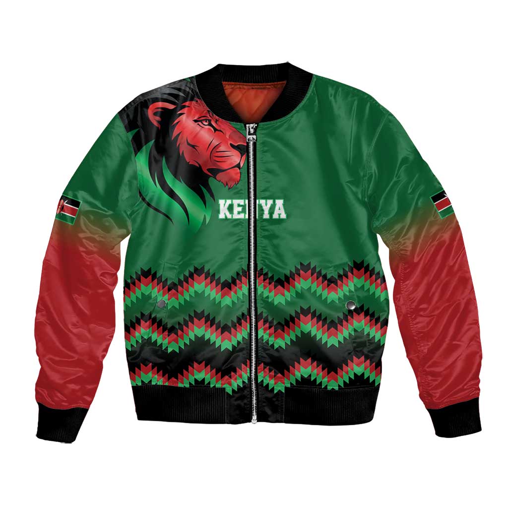 Custom Cricket Africa Kenya Bomber Jacket Green Lion Head with Kenyan Pattern - African Pride
