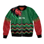 Custom Cricket Africa Kenya Bomber Jacket Green Lion Head with Kenyan Pattern - African Pride