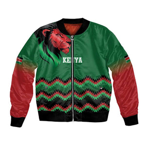 Custom Cricket Africa Kenya Bomber Jacket Green Lion Head with Kenyan Pattern - African Pride