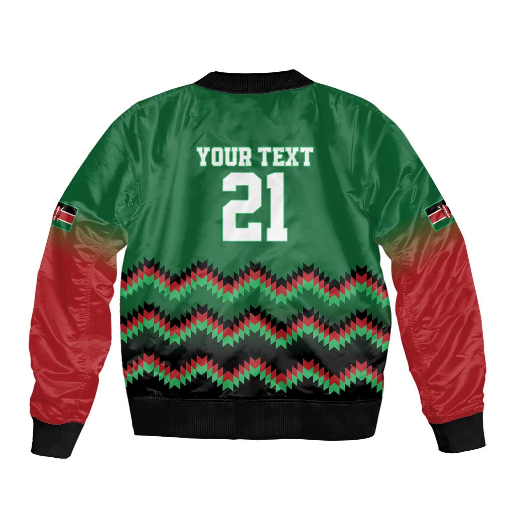 Custom Cricket Africa Kenya Bomber Jacket Green Lion Head with Kenyan Pattern - African Pride