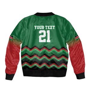 Custom Cricket Africa Kenya Bomber Jacket Green Lion Head with Kenyan Pattern - African Pride