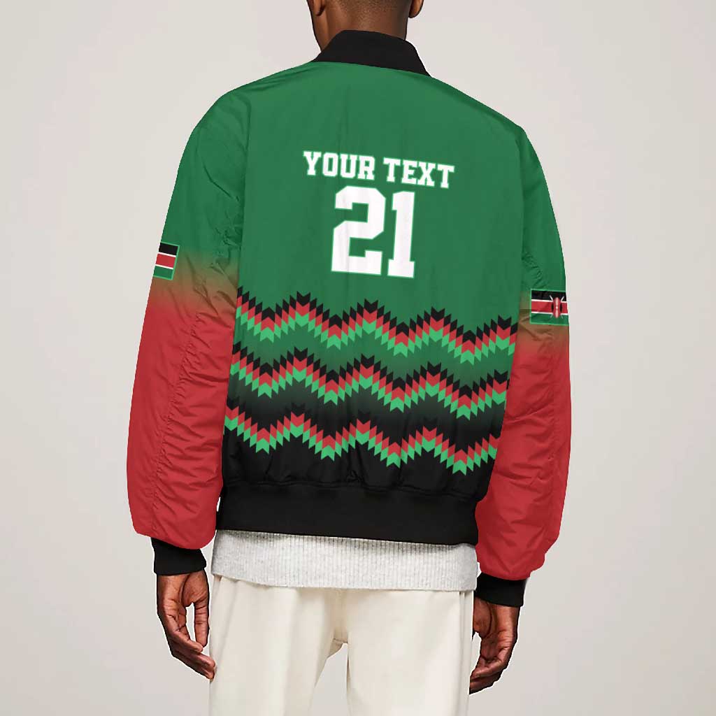 Custom Cricket Africa Kenya Bomber Jacket Green Lion Head with Kenyan Pattern - African Pride