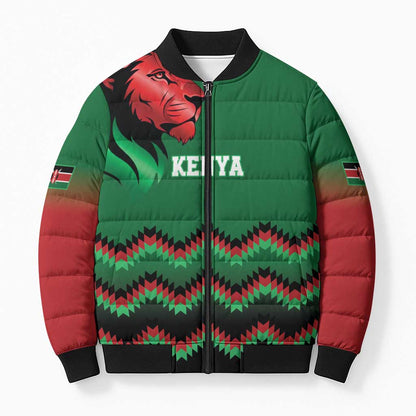 Custom Cricket Africa Kenya Bomber Puffer Jacket Green Lion Head Kenyan Pattern