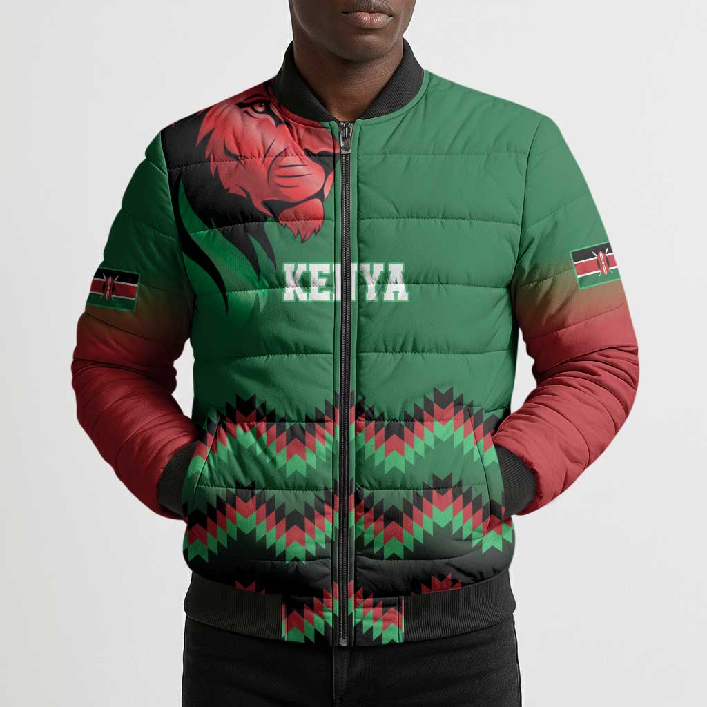 Custom Cricket Africa Kenya Bomber Puffer Jacket Green Lion Head Kenyan Pattern