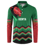 Custom Cricket Africa Kenya Button Sweatshirt Green Lion Head Kenyan Pattern