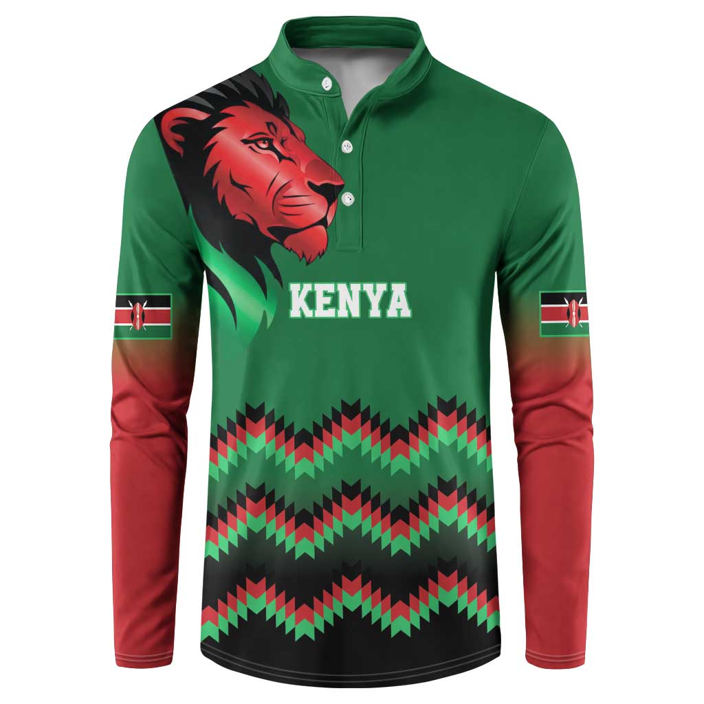 Custom Cricket Africa Kenya Button Sweatshirt Green Lion Head Kenyan Pattern