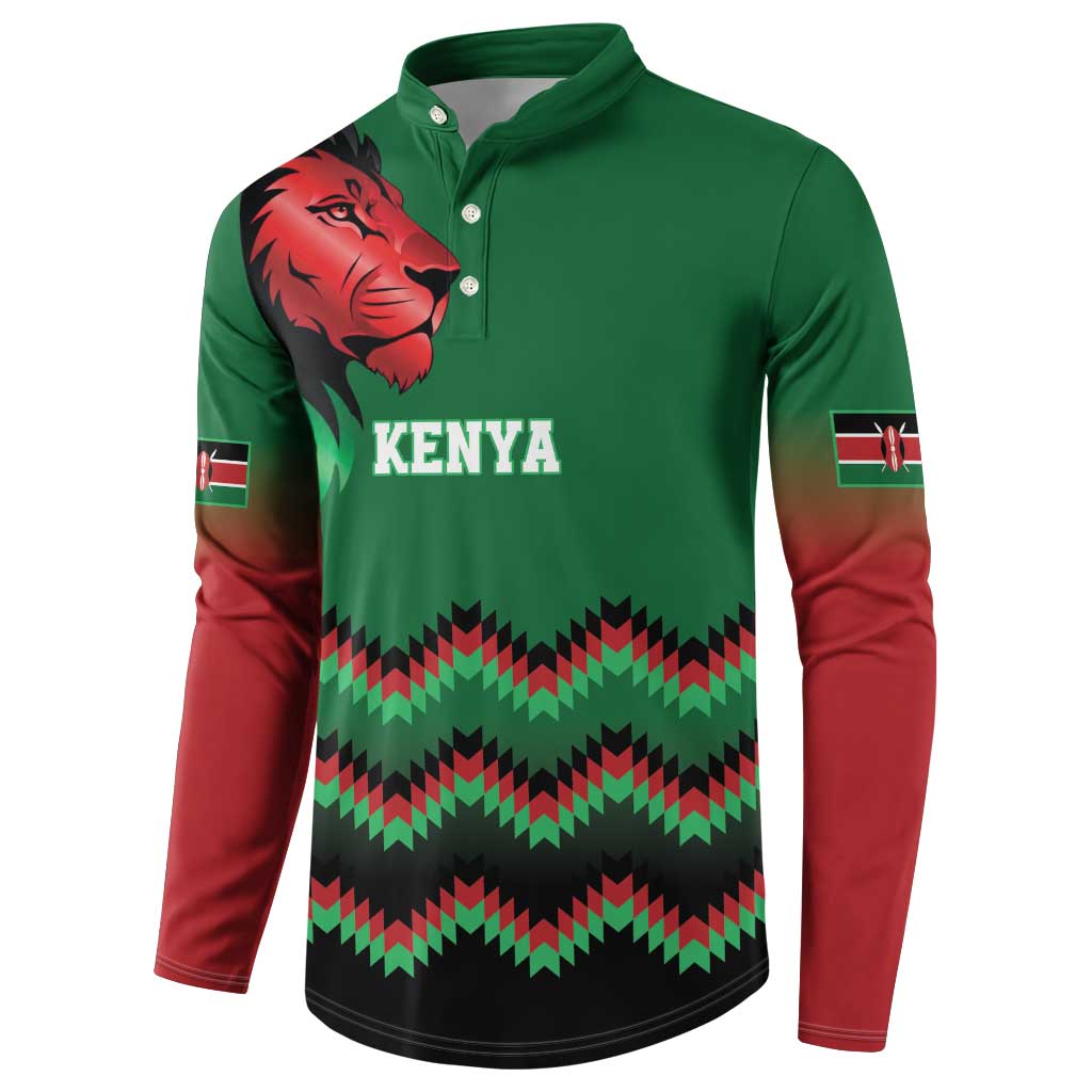 Custom Cricket Africa Kenya Button Sweatshirt Green Lion Head Kenyan Pattern