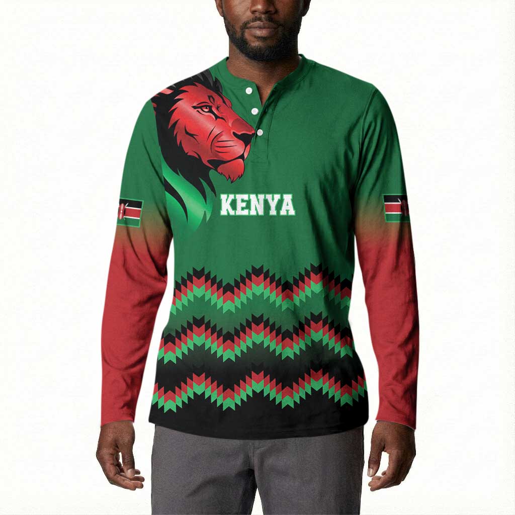 Custom Cricket Africa Kenya Button Sweatshirt Green Lion Head Kenyan Pattern