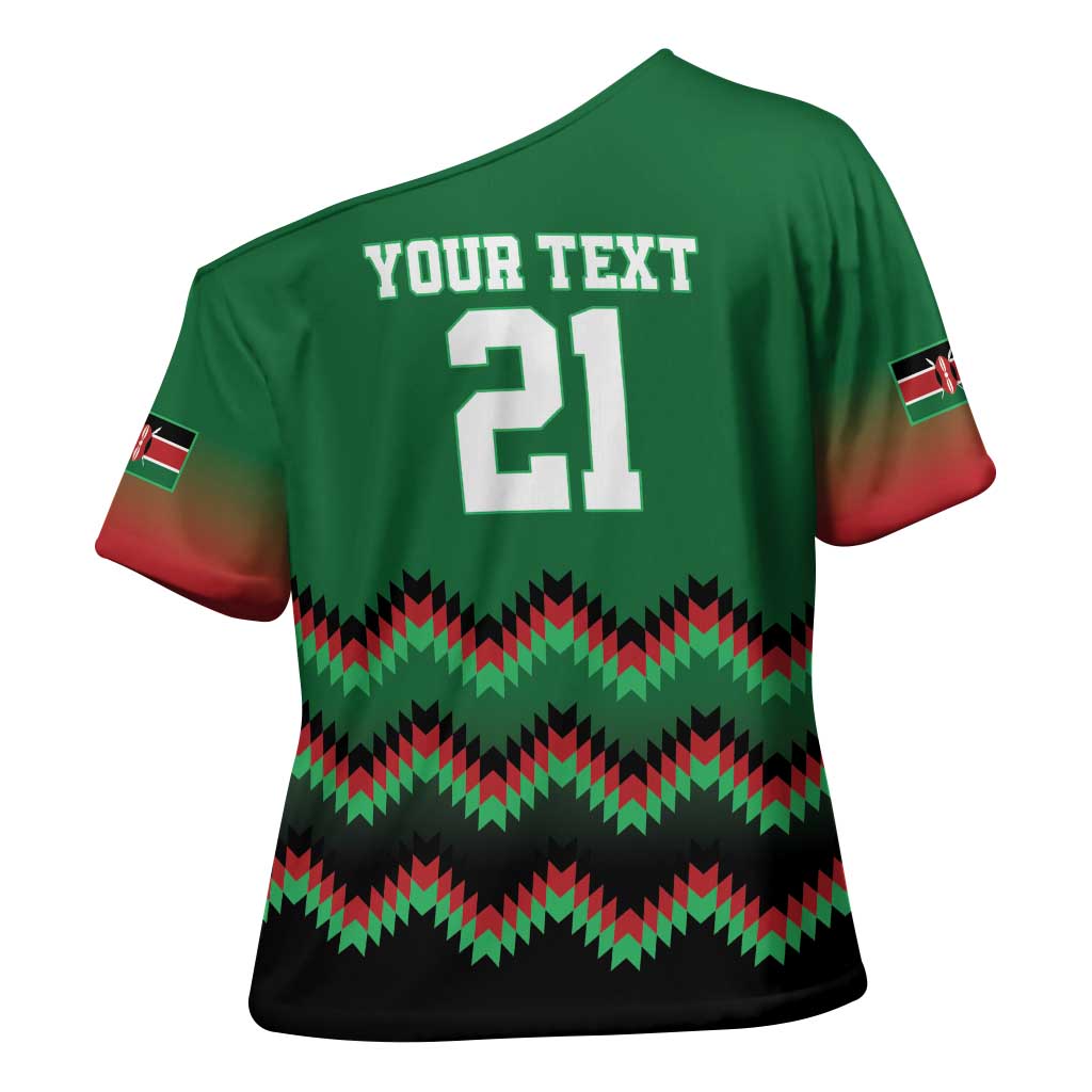Custom Cricket Africa Kenya Cross Shoulder Shirt Green Lion Head Kenyan Pattern