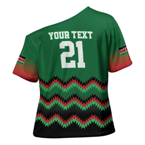 Custom Cricket Africa Kenya Cross Shoulder Shirt Green Lion Head Kenyan Pattern