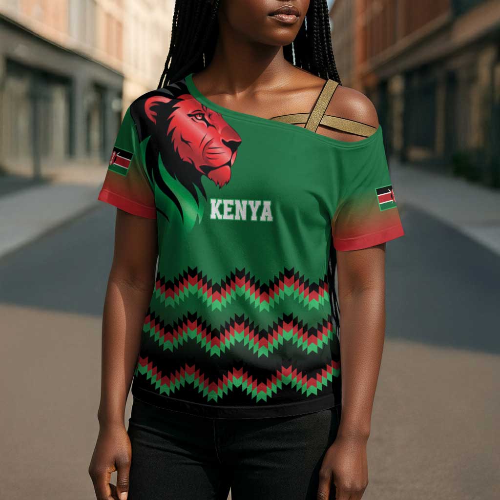 Custom Cricket Africa Kenya Cross Shoulder Shirt Green Lion Head Kenyan Pattern