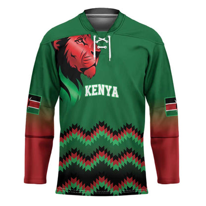 Custom Cricket Africa Kenya Hockey Jersey Green Lion Head Kenyan Pattern