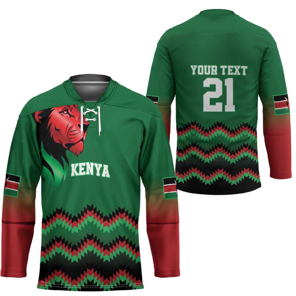 Custom Cricket Africa Kenya Hockey Jersey Green Lion Head Kenyan Pattern