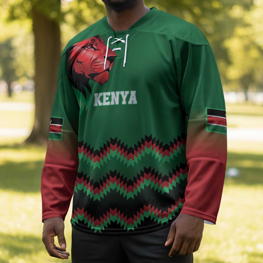 Custom Cricket Africa Kenya Hockey Jersey Green Lion Head Kenyan Pattern