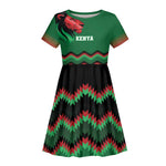 Custom Cricket Africa Kenya Kid Short Sleeve Dress Green Lion Head with Kenyan Pattern - African Pride