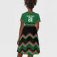 Custom Cricket Africa Kenya Kid Short Sleeve Dress Green Lion Head with Kenyan Pattern - African Pride
