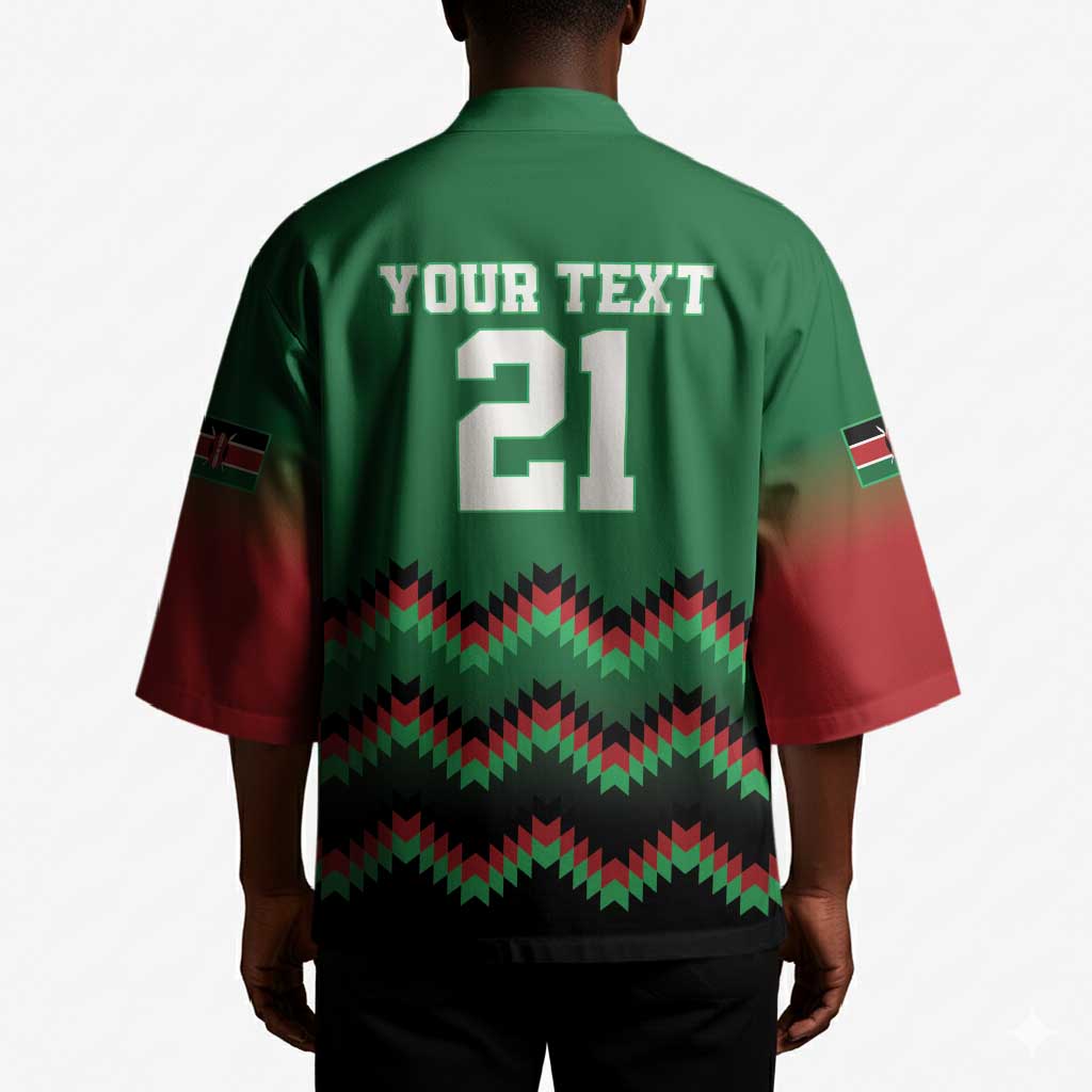 Custom Cricket Africa Kenya Kimono Green Lion Head Kenyan Pattern