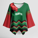 Custom Cricket Africa Kenya Kimono Sleeve Blouse Green Lion Head Kenyan Pattern
