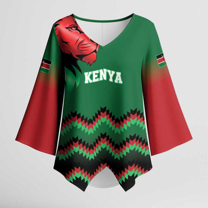 Custom Cricket Africa Kenya Kimono Sleeve Blouse Green Lion Head Kenyan Pattern