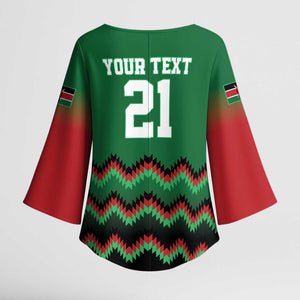 Custom Cricket Africa Kenya Kimono Sleeve Blouse Green Lion Head Kenyan Pattern
