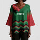 Custom Cricket Africa Kenya Kimono Sleeve Blouse Green Lion Head Kenyan Pattern