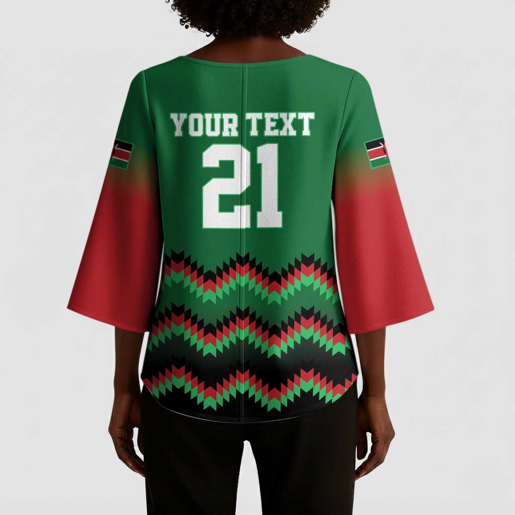 Custom Cricket Africa Kenya Kimono Sleeve Blouse Green Lion Head Kenyan Pattern
