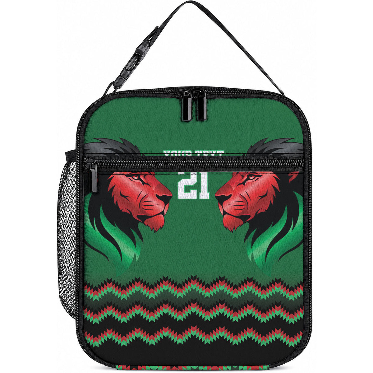 Custom Cricket Africa Kenya Lunch Bag Green Lion Head Kenyan Pattern
