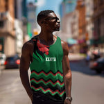 Custom Cricket Africa Kenya Men Tank Top Green Lion Head with Kenyan Pattern - African Pride