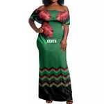 Custom Cricket Africa Kenya Off Shoulder Maxi Dress Green Lion Head with Kenyan Pattern - African Pride