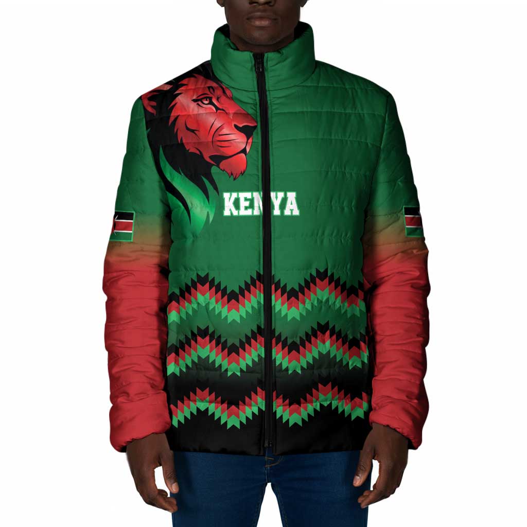 Custom Cricket Africa Kenya Padded Jacket Green Lion Head Kenyan Pattern