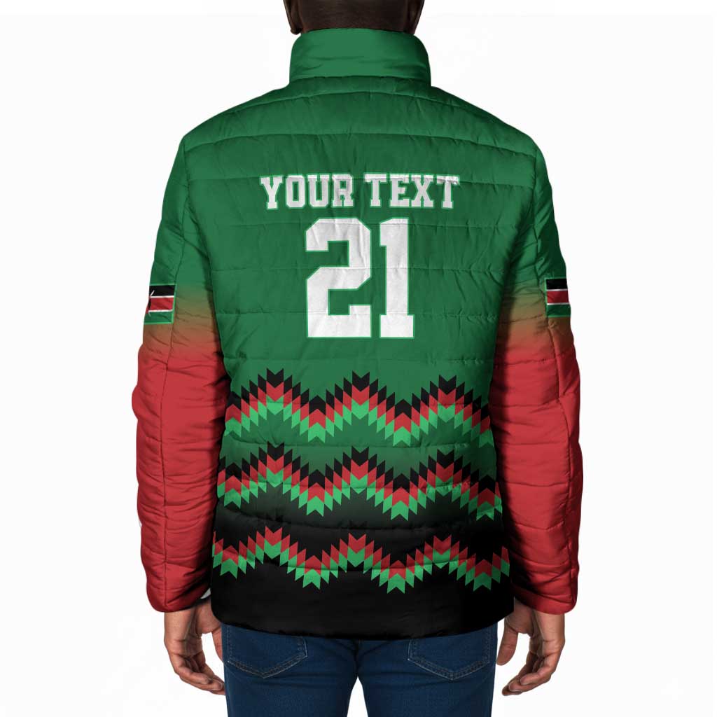 Custom Cricket Africa Kenya Padded Jacket Green Lion Head Kenyan Pattern