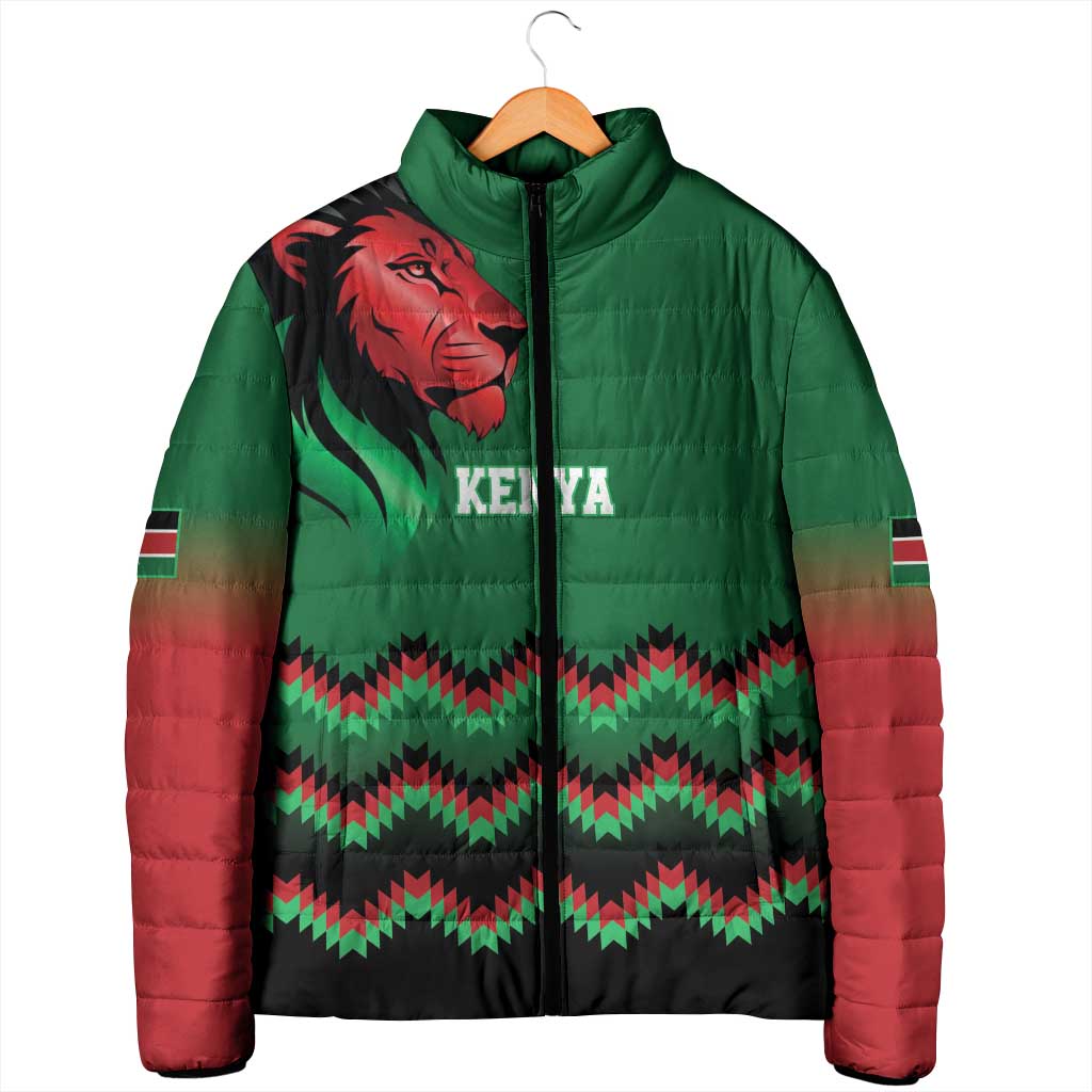 Custom Cricket Africa Kenya Padded Jacket Green Lion Head Kenyan Pattern
