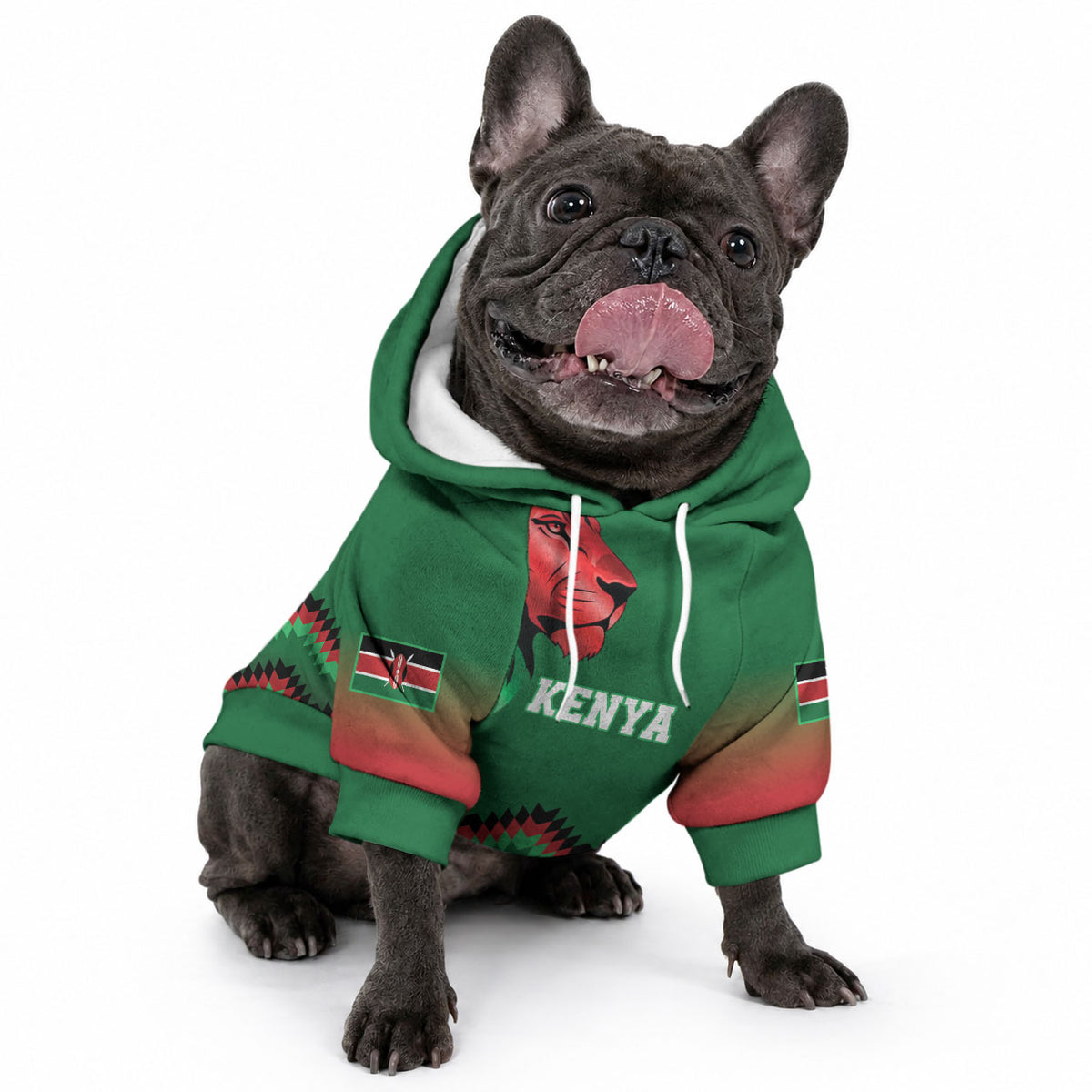 Custom Cricket Africa Kenya Pet Hoodie Green Lion Head Kenyan Pattern