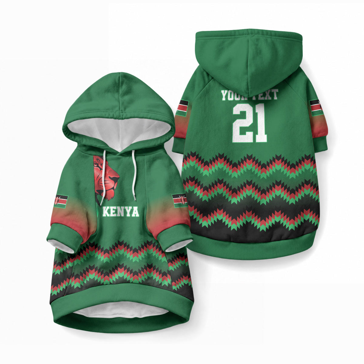 Custom Cricket Africa Kenya Pet Hoodie Green Lion Head Kenyan Pattern